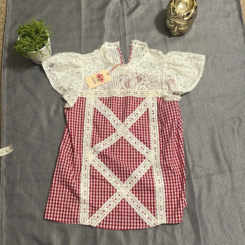 New with tags. Lace and checked top by entry